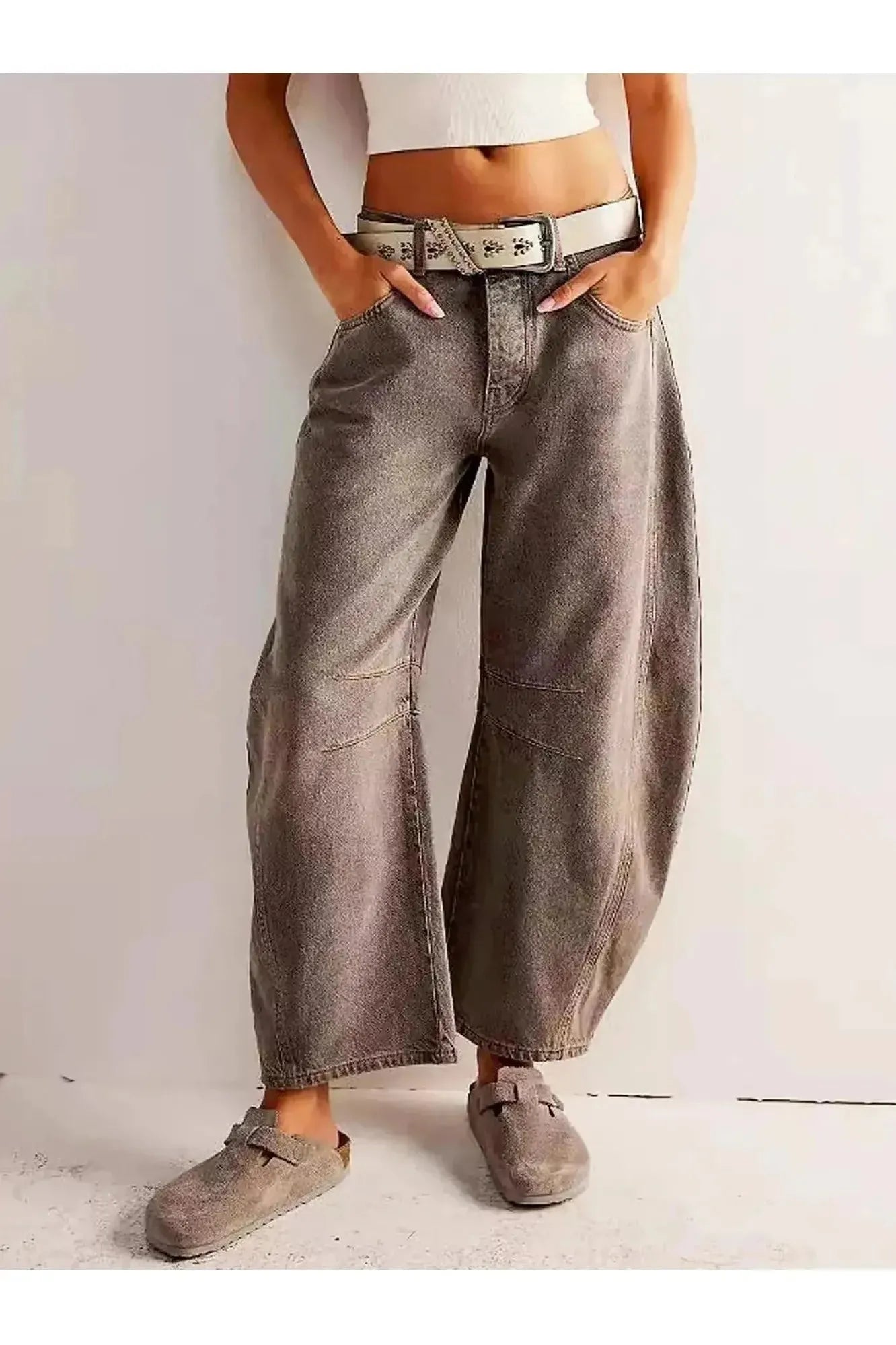 Leopard Print Barrel Jeans