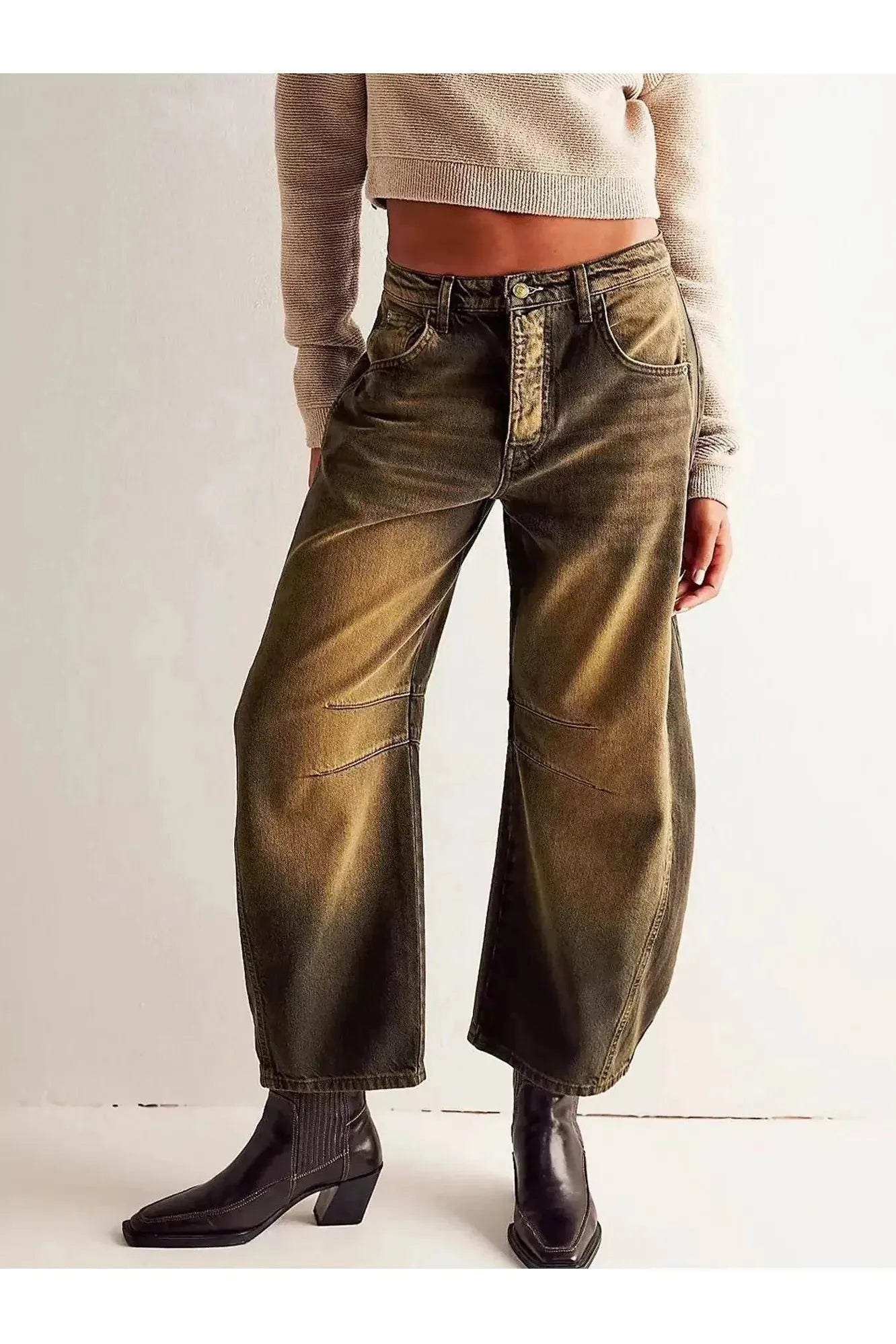 Leopard Print Barrel Jeans