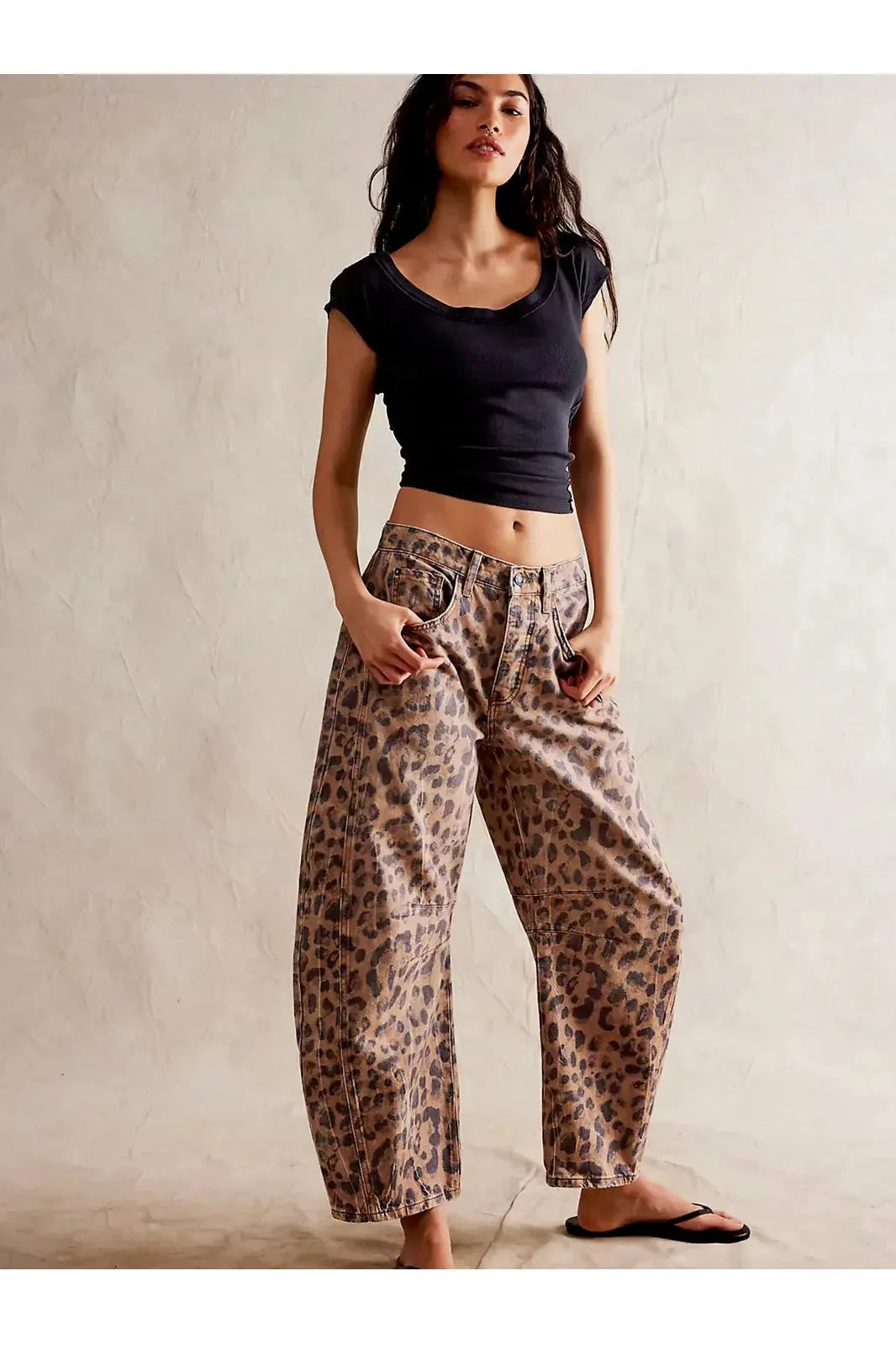 Leopard Print Barrel Jeans