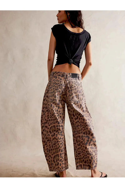 Leopard Print Barrel Jeans