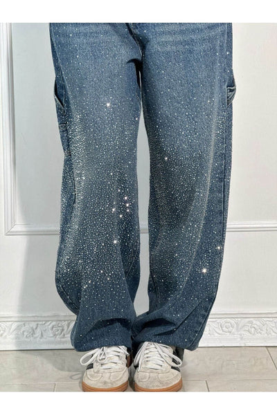 Rhinestone Wide-Leg Jeans