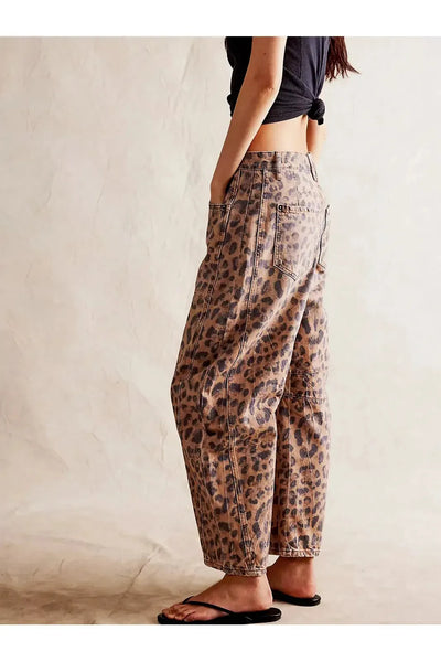 Leopard Print Barrel Jeans