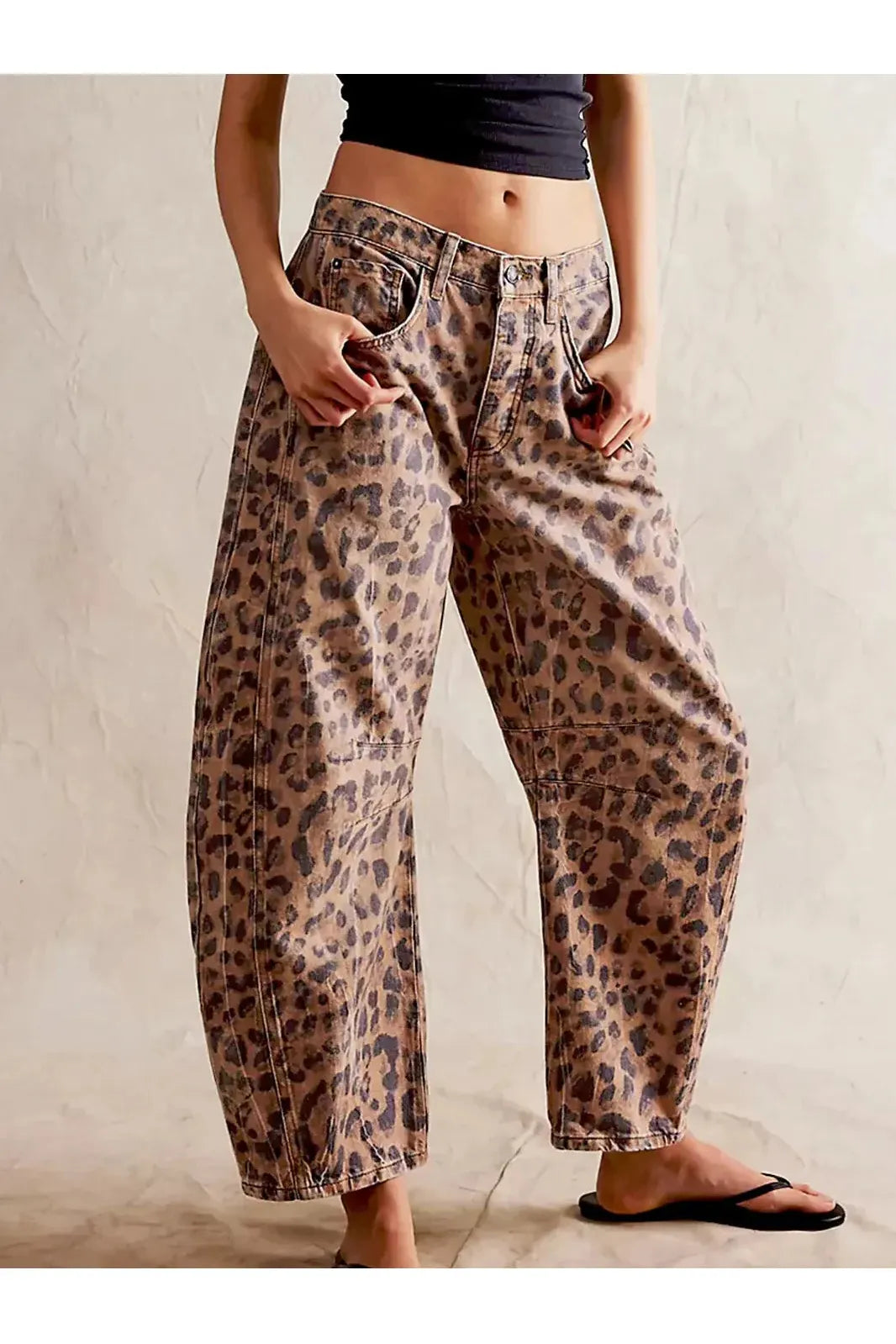 Leopard Print Barrel Jeans