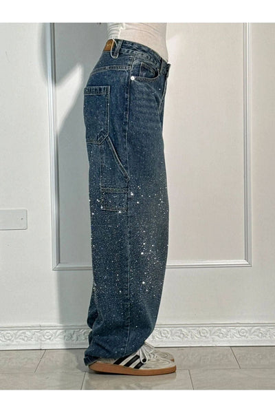 Rhinestone Wide-Leg Jeans