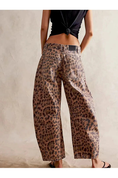 Leopard Print Barrel Jeans