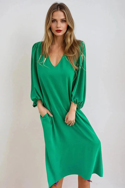 Lantern Sleeve Midi Dress
