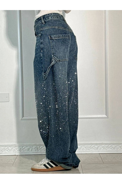 Rhinestone Wide-Leg Jeans