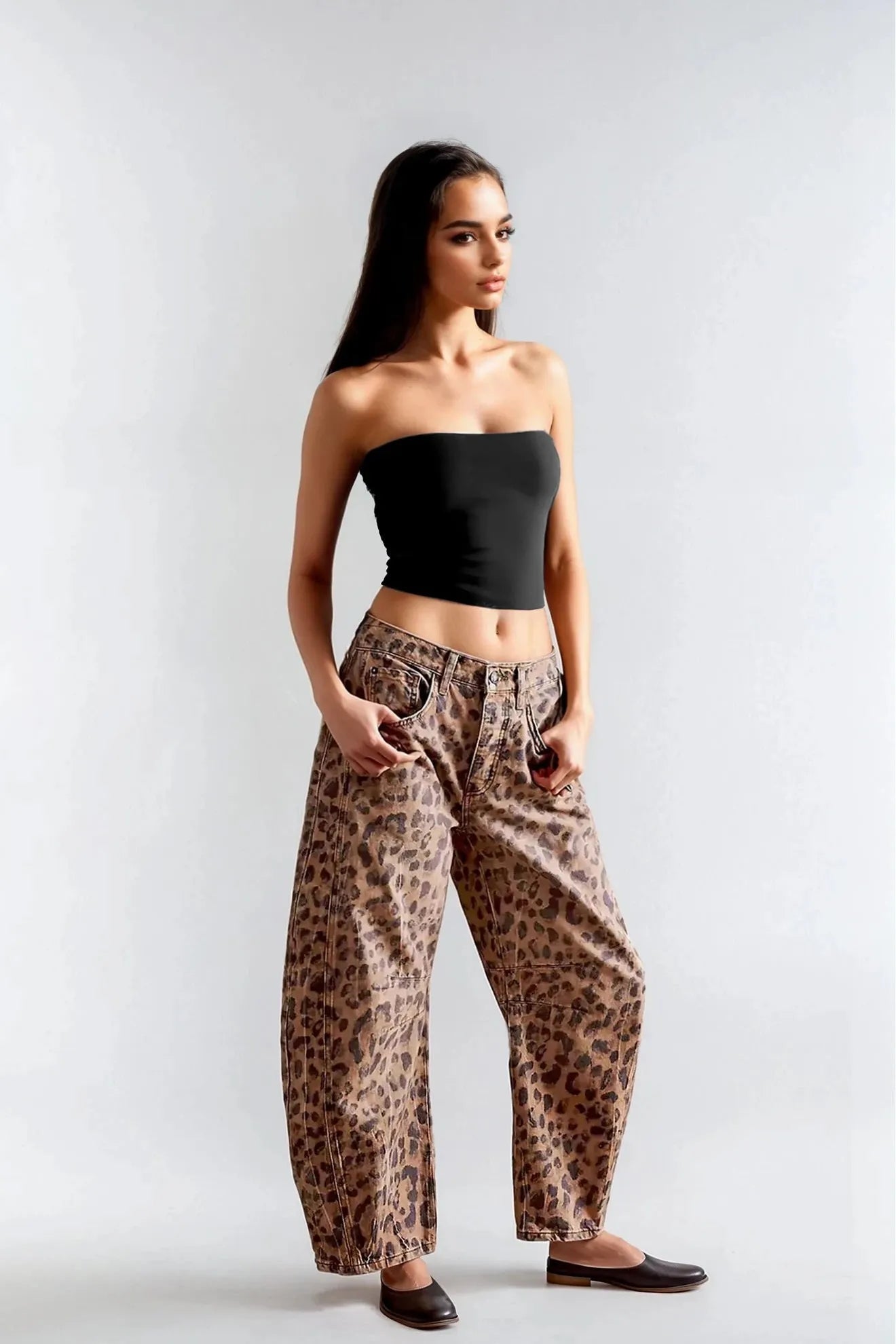 Leopard Print Barrel Jeans
