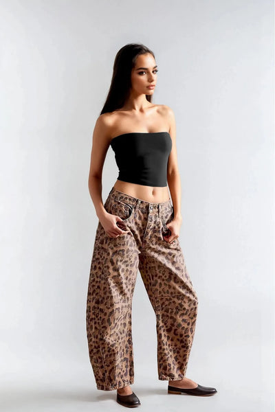 Leopard Print Barrel Jeans