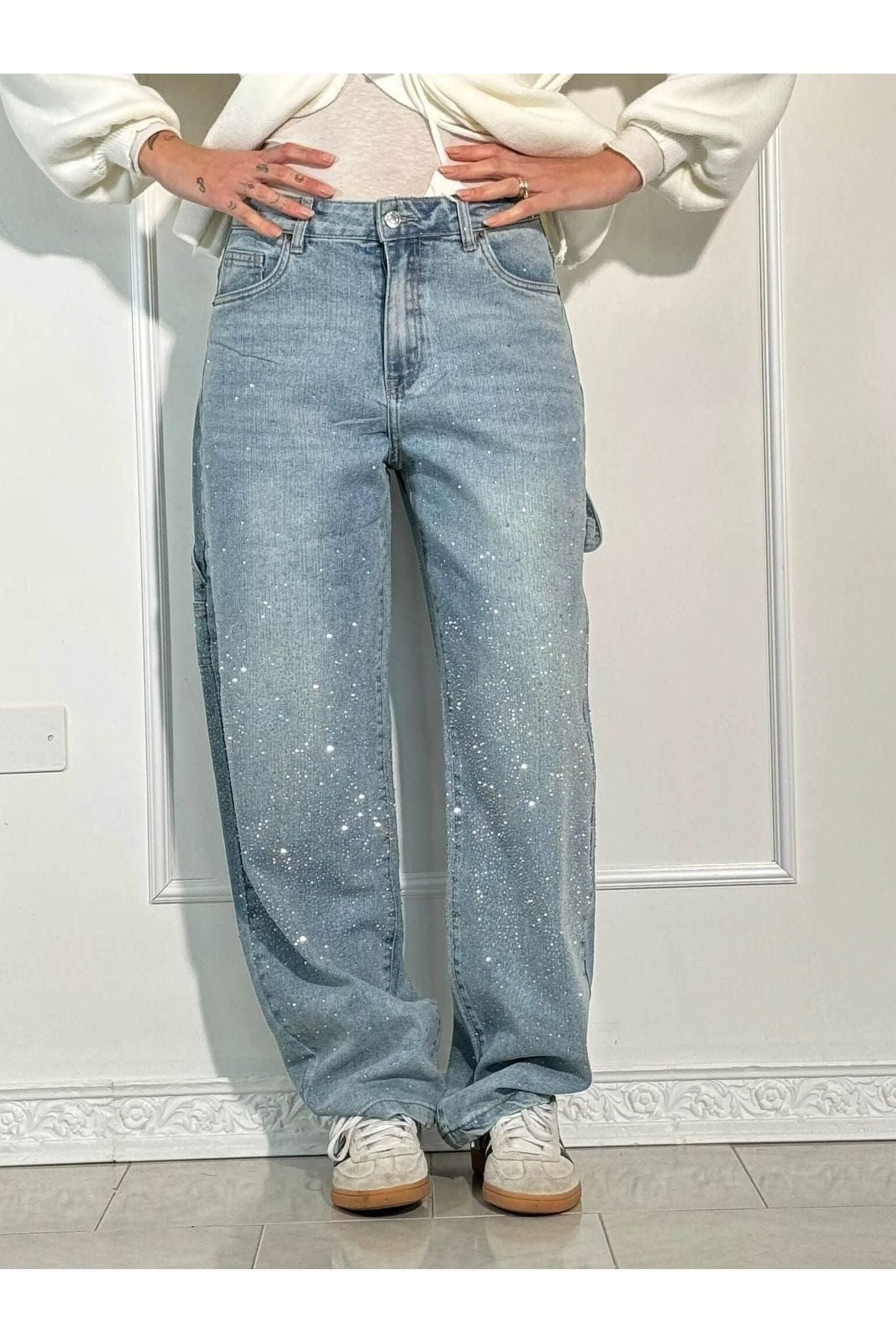 Rhinestone Wide-Leg Jeans