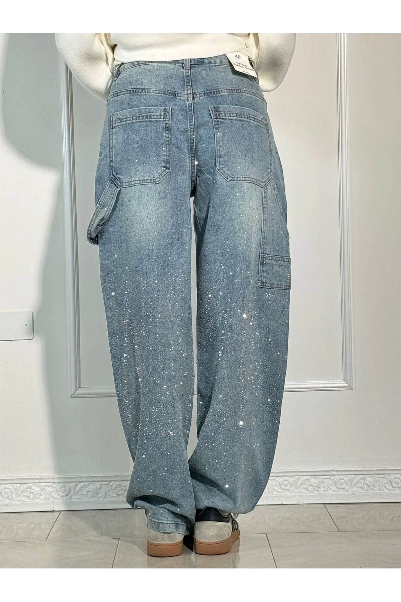 Rhinestone Wide-Leg Jeans