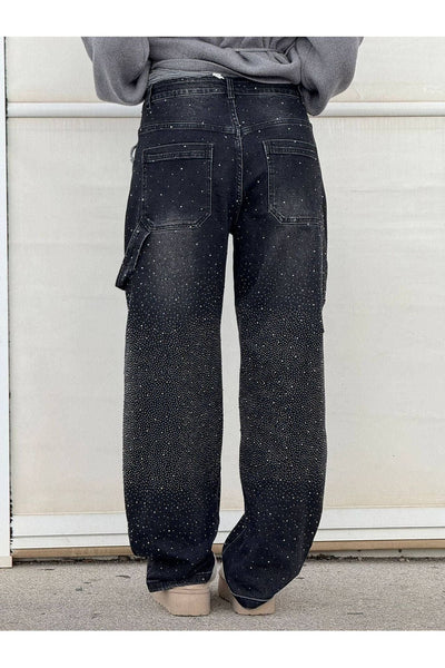 Rhinestone Wide-Leg Jeans