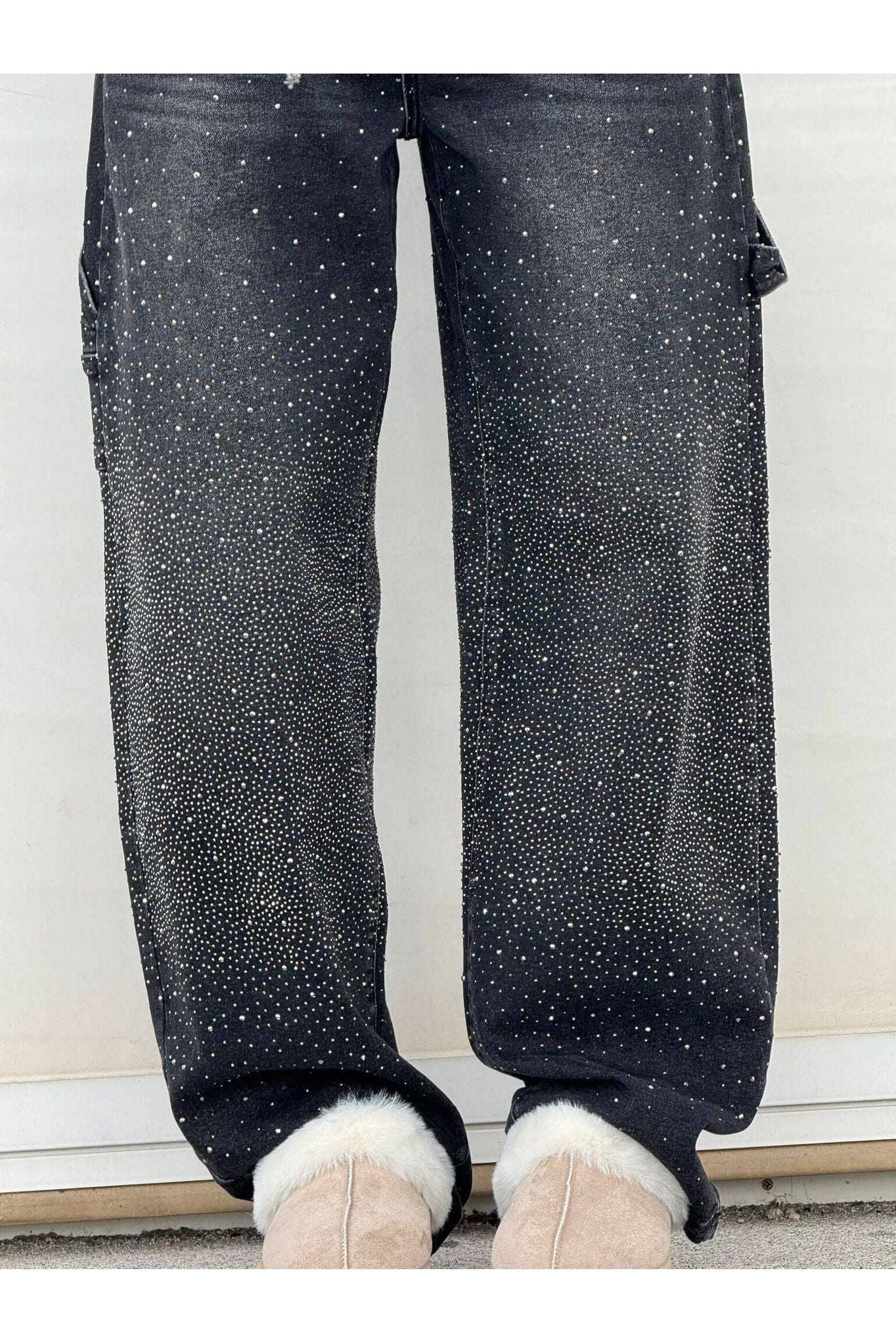 Rhinestone Wide-Leg Jeans