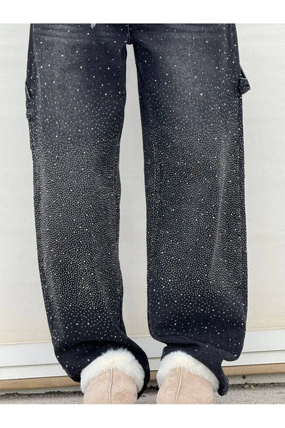 Rhinestone Wide-Leg Jeans