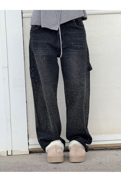 Rhinestone Wide-Leg Jeans