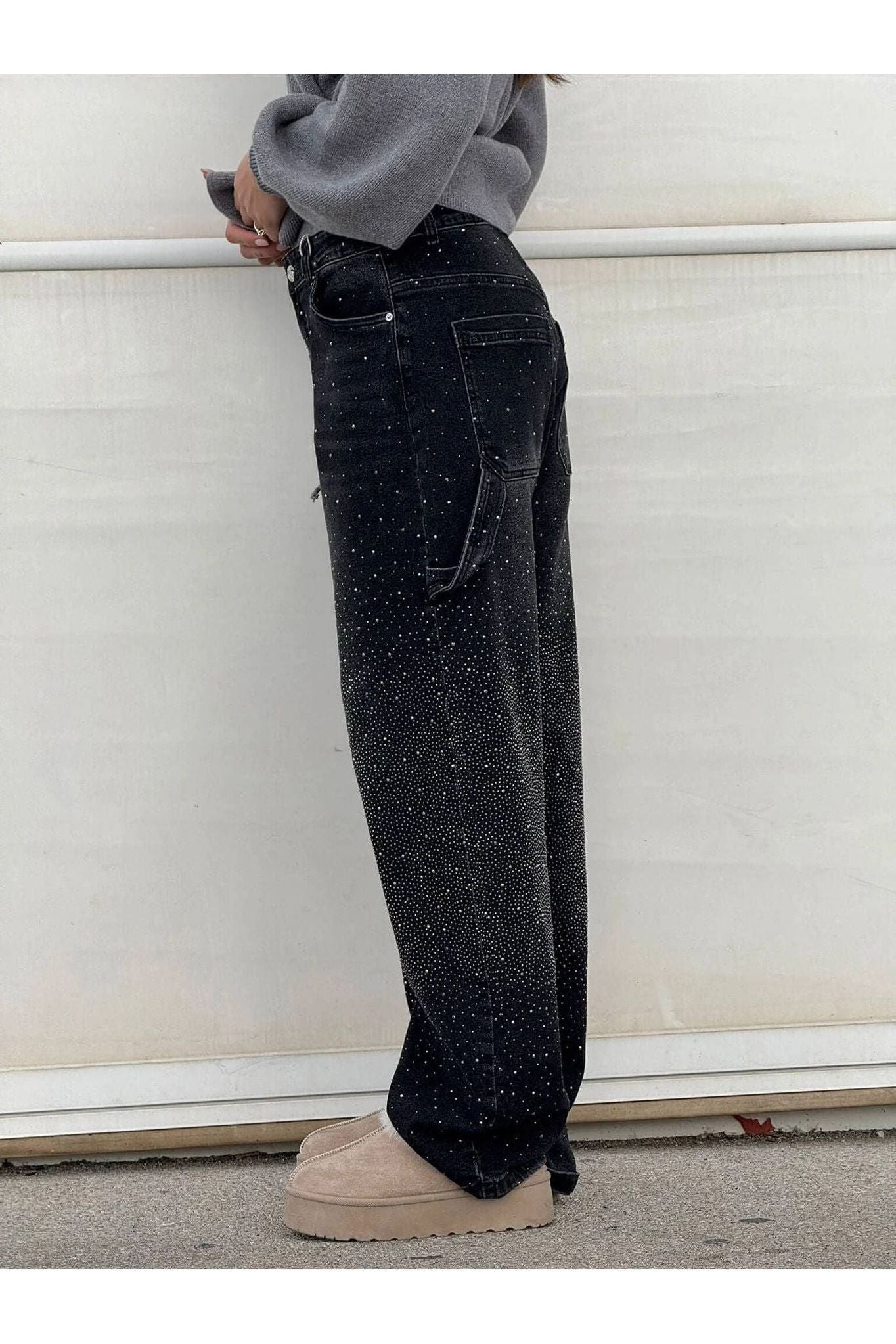 Rhinestone Wide-Leg Jeans