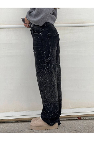 Rhinestone Wide-Leg Jeans
