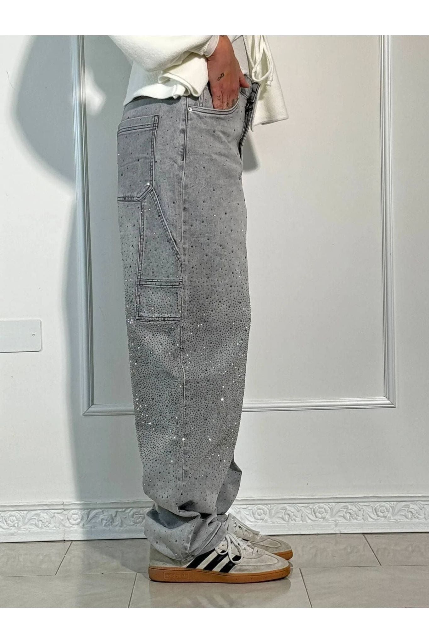 Rhinestone Wide-Leg Jeans