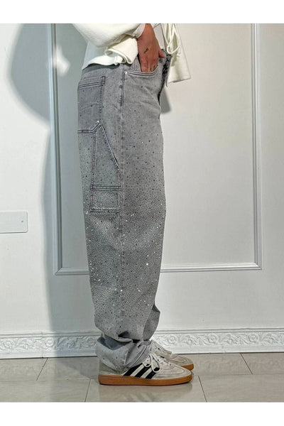 Rhinestone Wide-Leg Jeans