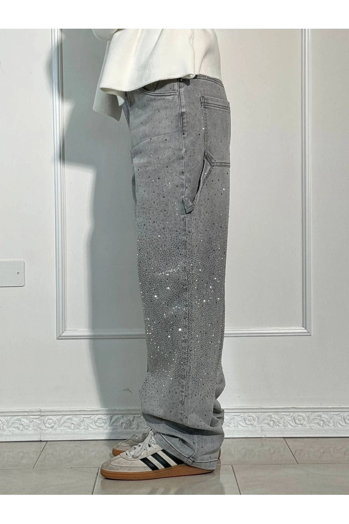 Rhinestone Wide-Leg Jeans