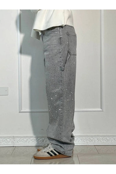 Rhinestone Wide-Leg Jeans