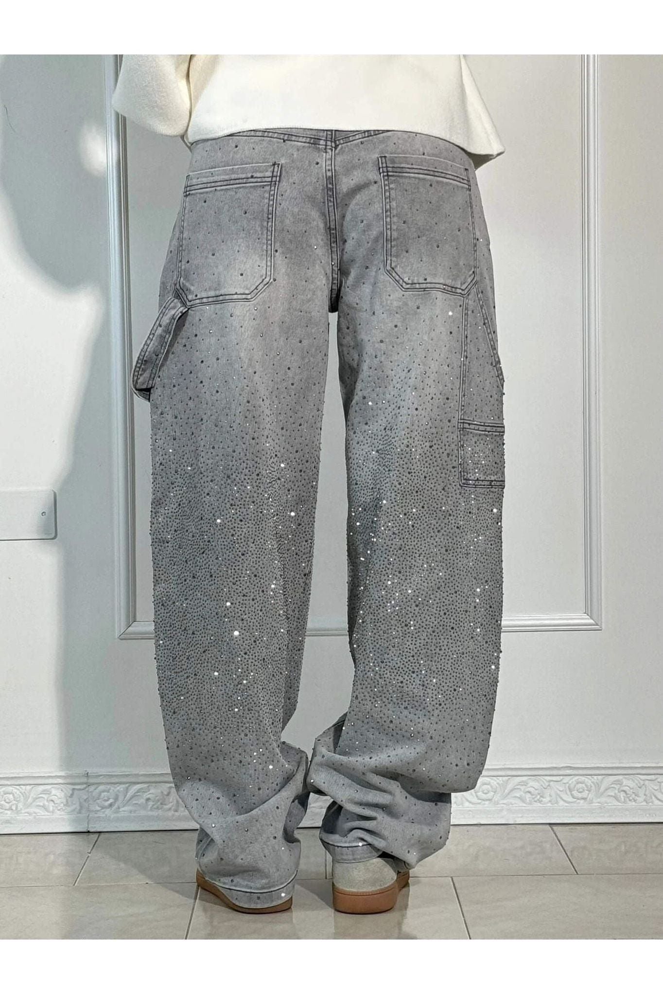 Rhinestone Wide-Leg Jeans