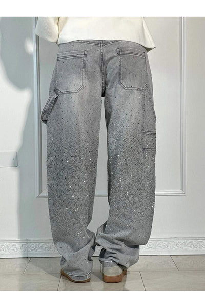 Rhinestone Wide-Leg Jeans