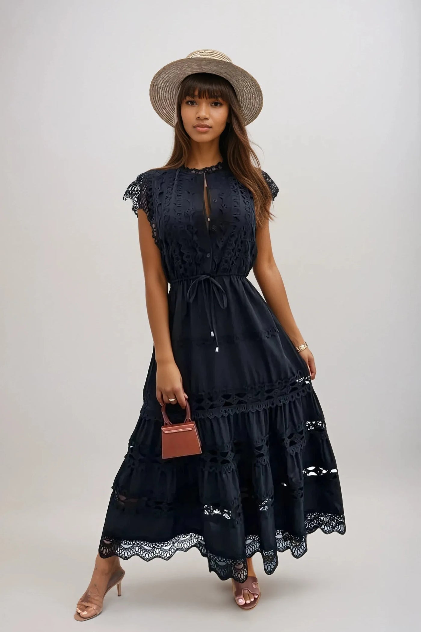 Lace-Detail Boho Midi Dress