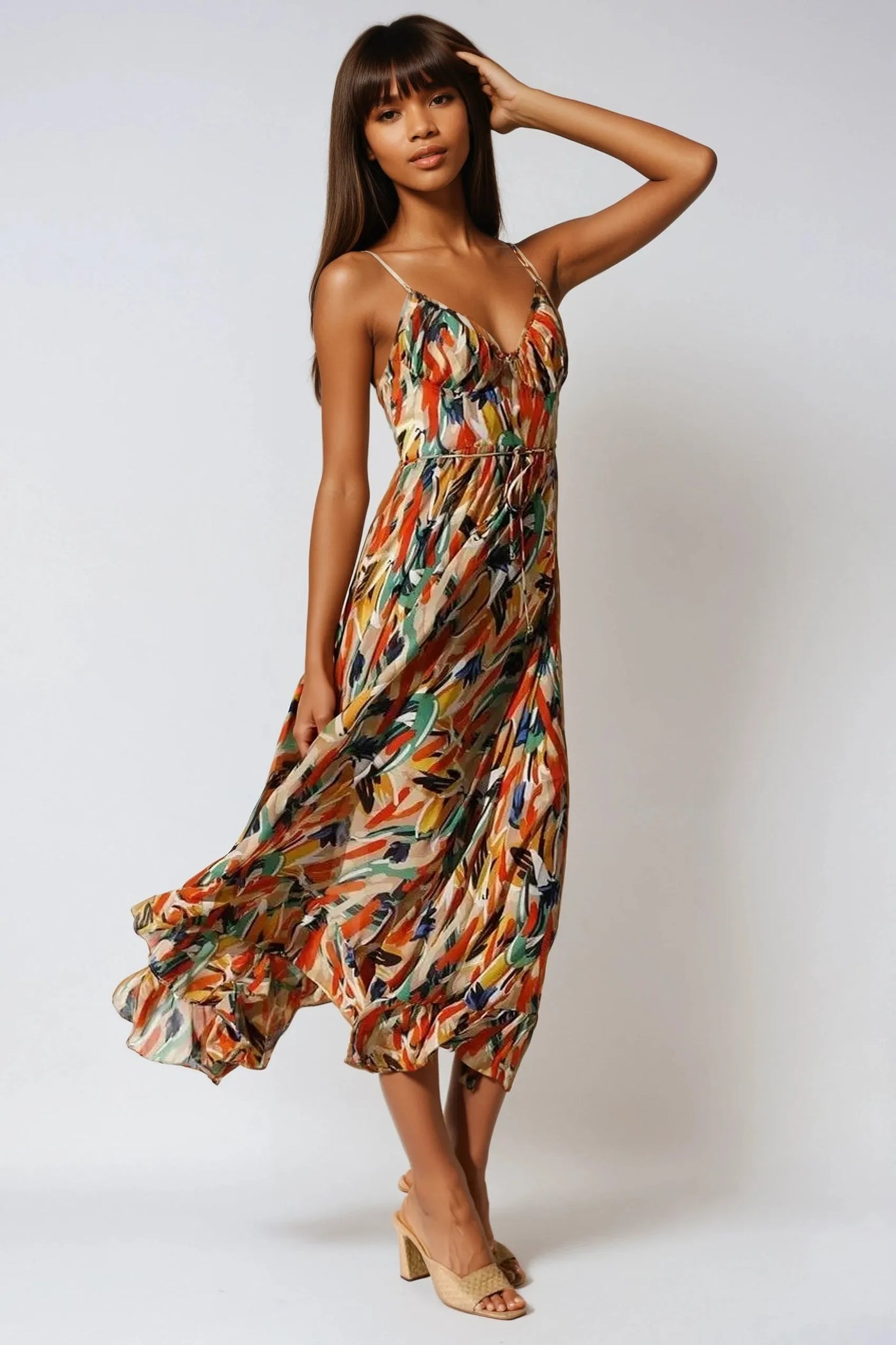 Robe longue fluide à col en V