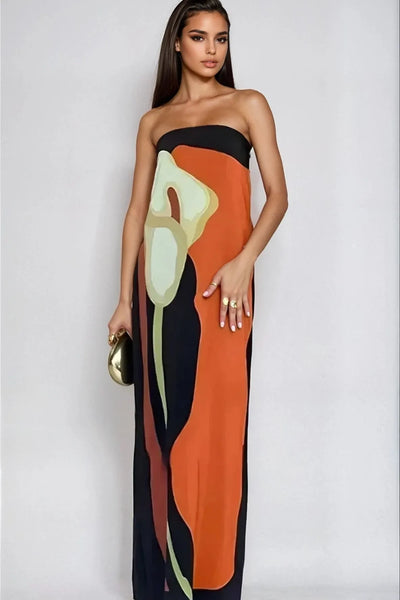 Robe élégante sans bretelles imprimée