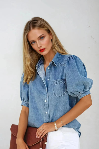 Denim Button-Up Blouse