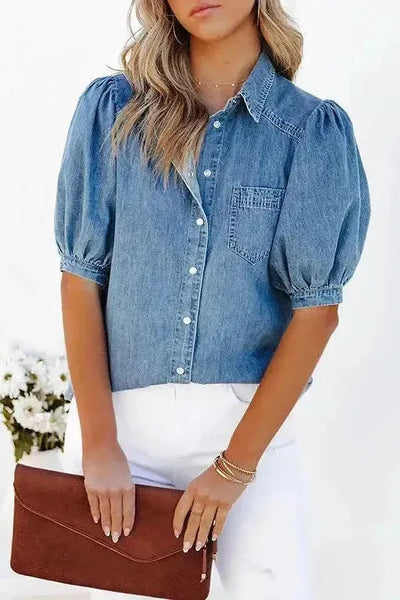 Denim Button-Up Blouse