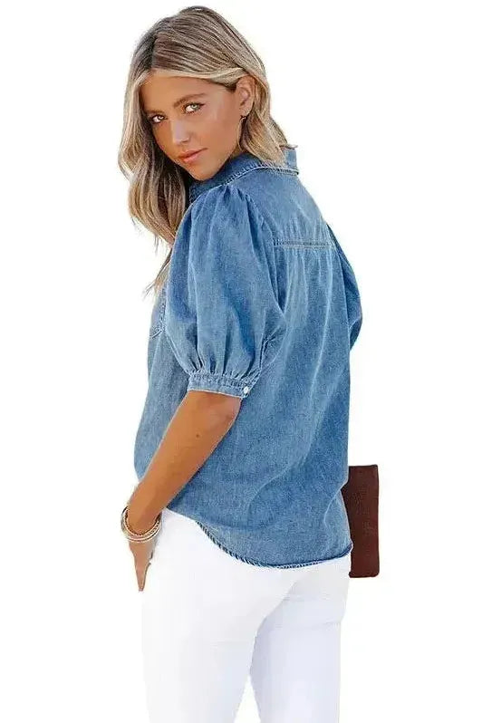Denim Button-Up Blouse