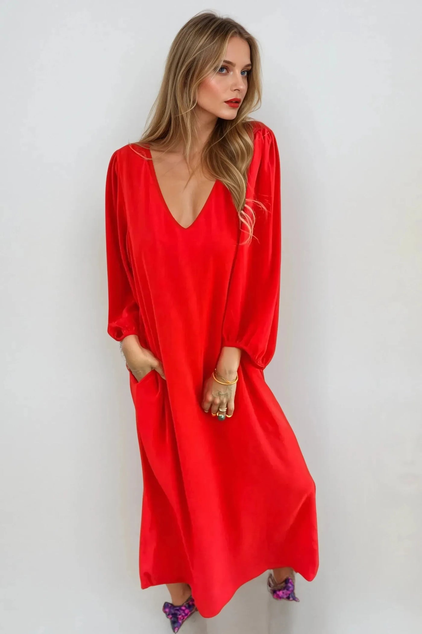 Lantern Sleeve Midi Dress